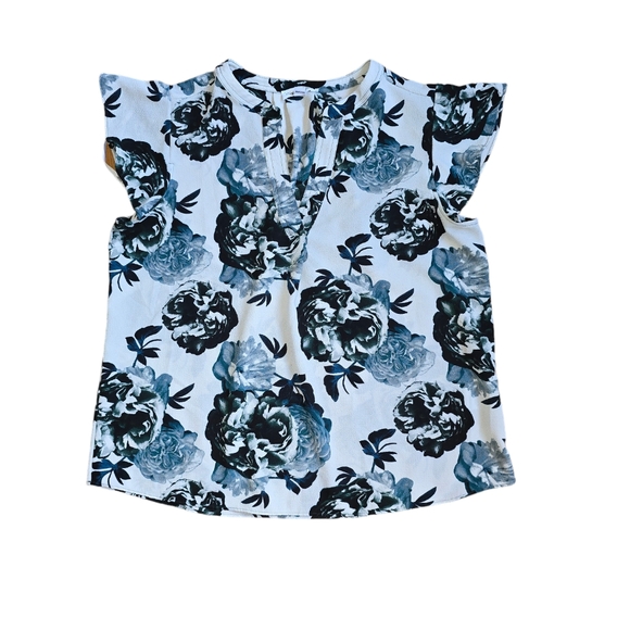 Calvin Klein Dress Shirt Size L Floral Design Lt Gray base Flutter Sleeves - Picture 1 of 6